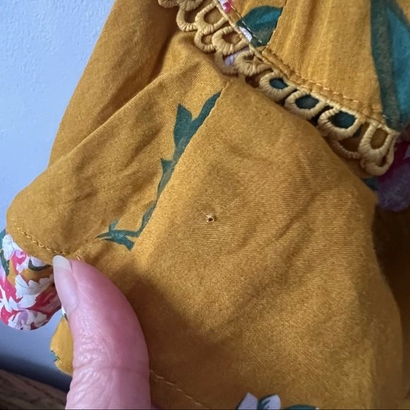 NWT MINKPINK Mustard Yellow Floral Ruffled Tiered Mini Dress - Picture 13 of 14